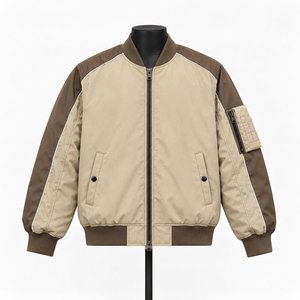 Chaqueta Bomber para Hombre, Color Caqui Marrón con Bloques de Color, Cierre de Cremallera, Casual, Resistente al Viento, Corte Regular, para Otoño - Product Image 1