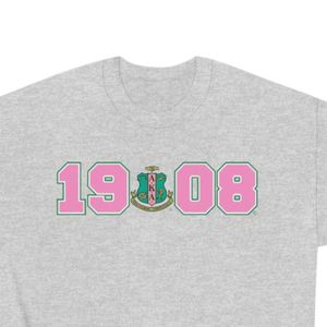 Heather Gray Crewneck Sweatshirt with Pink and <b>Green</b> 1908 Graphic Print Long Sleeve Cotton Fleece Casual Women's Pullover - Product Image 6