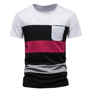 Men's Navy <b>White</b> Color Blocked Short Sleeve O-Neck Casual T-<b>Shirt</b> Knitted Regular Fit Solid Design - Product Image 3