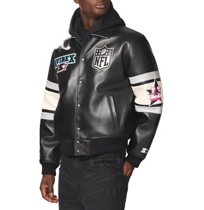Veste bomber en cuir unisexe X Starter Super Bowl LX, veste en cuir de vache véritable édition limitée, veste de style vintage - Product Image 1