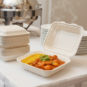 กล่องอาหารแบบฝาพับทำจากชานอ้อยที่เป็นมิตรกับสิ่งแวดล้อม |   กล่องเยื่อชานอ้อยสำหรับขนมและบรรจุภัณฑ์อาหารร้านอาหาร - Product Image 1