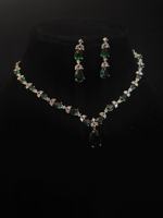Ensemble collier/boucles d'oreilles/bracelet en laiton avec diamants taille poire, plaqué argent, bijoux de mariage classiques pour femmes