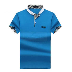 INDEX Men's <b>Blue</b> Short Sleeve <b>Polo</b> <b>Shirt</b> Knitted Breathable Casual Regular Fit Solid Color Button Design Front Logo - Product Image 1