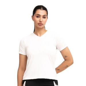 Camiseta Blanca de Manga Corta con Cuello en V para Mujer, Ajustada, Informal, Básica, Elástica, para Uso Diario, Ropa de Moda Femenina, Prenda de Verano Sencilla - Product Image 1