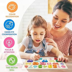 Kidology - Rompecabezas de Madera para Niños Pequeños, Juguetes de Aprendizaje Preescolar, Rompecabezas Montessori de Madera, Alfabeto y Números - Product Image 3