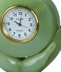 Horloge de bureau en onyx vert de luxe sculptée à la main - Horloge en pierre naturelle artisanale pour une décoration de bureau élégante et un cadeau d'affaires - Product Image 3
