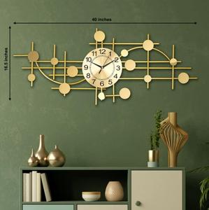 Gold <b>Metal</b> Wall <b>Clock</b> Abstract Geometric Design Mid Century Modern Silent Quartz Analog Living Room Decor - Product Image 3