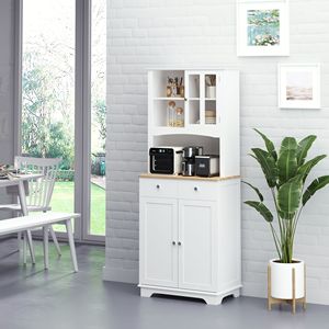Ampio credenza dispensa da cucina bianca da 67 pollici con ante a telaio e ripiano per microonde, 2 cassetti - Product Image 2