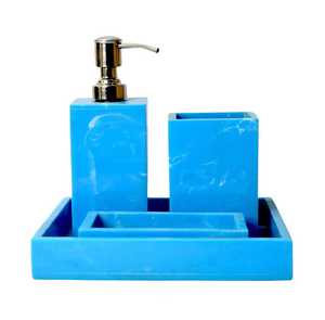 Moderno Juego de Baño de Cinco Piezas de Resina Azul Ecológica, Dispensador de Jabón Redondo, Portacepillos de Dientes, Bandeja, Fácil de Limpiar - Product Image 2