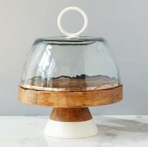 Premium dark marble <b>cake</b> stand with clear <b>glass</b> <b>dome</b> luxury dessert display for bakery kitchen party table lavento stone red new - Product Image 4