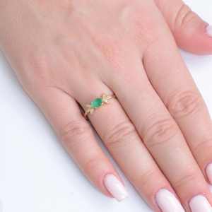 Anillo de Esmeralda Colombiana, Delicado Anillo de Esmeralda Real en Plata de Ley 925 con Baño de Oro de 14K, Certificado, Anillo de Boda - Product Image 5