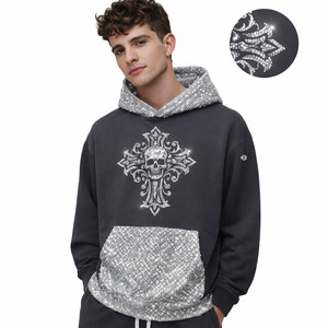 Sweat-shirts personnalisés avec strass pour hommes, en coton molletonné épais, style streetwear oversize, unisexe, avec design graphique, faible MOQ - Product Image 1