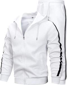 Ensemble de survêtement noir à capuche pour homme avec rayures orange, sweat-shirt à fermeture éclair intégrale et pantalon, tenue décontractée pour l'automne - Product Image 4