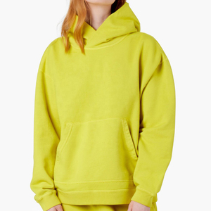 เสื้อฮู้ดสีเขียวมะนาวพิมพ์โลโก้แบรนด์ตามสั่งสำหรับผู้หญิง ทรงปกติ สีพื้น สวมใส่สบาย แบบสวมหัว ไหล่ตก ทรงหลวม - Product Image 5