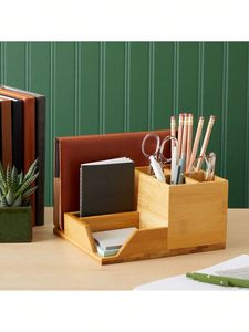 Wooden Desk Organizer Office <b>Storage</b> Holder Pen Stand Desktop Stationery Rack Workspace Caddy Home Accessories Premium - Product Image 6