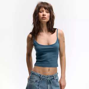 Women's 100% Cotton Camisole Premium Quality Scoop Neck <b>Spaghetti</b> <b>Strap</b> Streetwear Fashion Custom Logo Wholesale Crop Tank Top - Product Image 1