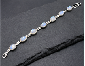 Bracelet en argent avec pierre de lune arc-en-ciel, bracelet en pierre précieuse naturelle, bracelet à maillons en argent sterling 925, bijoux bohèmes - Product Image 3