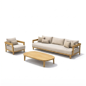 Juego de Sofás de Teca Premium para Exteriores ARTERRA, Muebles de Patio de Lujo con Cojines, Mesa de Centro Ovalada, para Proyectos de Hoteles y Villas - Product Image 1