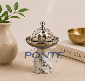 Modern Metal <b>Bakhoor</b> Burner with Natural Marble Base Premium Stainless Steel Geometric <b>Oud</b> Incense Holder For Home Decor - Product Image 2