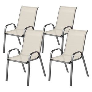 "4 <b>Stackable</b> Patio <b>Chairs</b> with High Back & Mesh Seat for Garden Lawn Beige <b>Outdoor</b> Dining" - Product Image 1