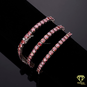 Elegant Rose Pink <b>Tennis</b> Chain Featuring Closely Set Round Stones And Detailed Links Glamorous Party Jewelry For Women And Men - Product Image 2