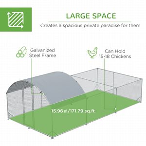 Pollaio Grande da 5,7 m con Copertura Impermeabile, Recinto per Polli Accessibile, Gabbia per Animali Argento, Nuovo, per Fattoria, Realizzato in Acciaio - Product Image 5