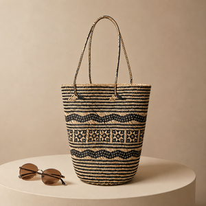 <b>Straw</b> Woven Bohemian Eco-Friendly Tote <b>Bag</b> Solid Color Open Top Summer Beach Daily Travel Women's Bucket Handbag - Product Image 2