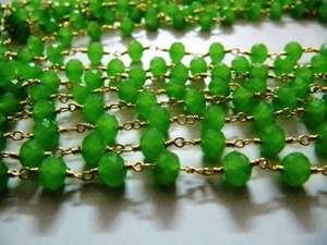 Dark Green chalcedony Rondelle Faceted 6mm <b>wire</b> wrapped Aati Chain - Product Image 2