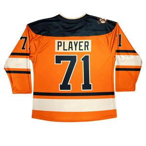 Custom Ice Hockey Jersey Men's Dark Blue Orange Sublimated Print V-Neck <b>Three</b> Quarter Sleeve Moisture Breathable Plus Size - Product Image 2