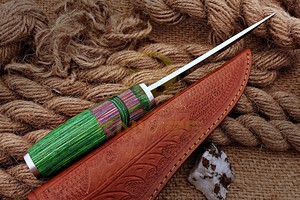Custom Handmade <b>Boning</b> Fillet <b>Knife</b> Stainless Steel Blade Colorful Pakka Wood <b>Handle</b> with Leather Sheath - Product Image 3