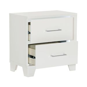 Modern Bedroom Luxury <b>Bedside</b> <b>Table</b> 1pc White High Gloss Finish Nightstand with <b>LED</b> Light Wooden Furniture - Product Image 4