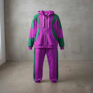 OEM Custom Men's <b>Tracksuit</b> Printed Custom Embroidered Logo 100% Cotton Fleece 2-Tone Oversized Baggy Pullover 2-Piece Set - Product Image 5