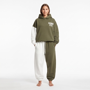 Ensemble deux pièces surdimensionné de haute qualité pour femme, ensemble sweat à capuche et jogging, couleur olive et blanc, streetwear, vêtements d'hiver - Product Image 6