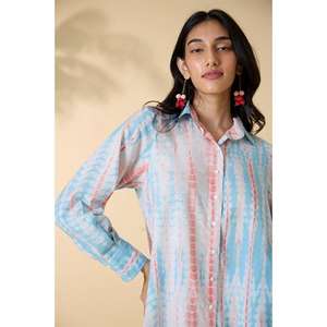 Chemise Kurti en coton imprimé pour femmes, longue, boutonnée, avec fentes latérales, tenue décontractée d'été - Product Image 3