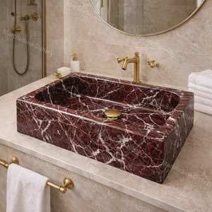 Lavabo Flotante Moderno de Mármol Rojo Natural Rosso Levanto con Desagüe, Ecológico para Uso en Almacenes - Product Image 3