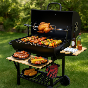 Grill Barbecue a Carbone Professionale di Lusso su Carrello, Portatile, Moderno, in Acciaio, per Esterno - Product Image 1
