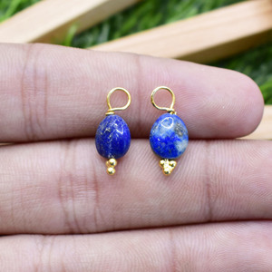 Natural Lapis Lazuli Tumble Pendant Smooth 8 to 10mm Gemstone <b>Charm</b> Dainty Necklace Earring Jewelry - Product Image 2