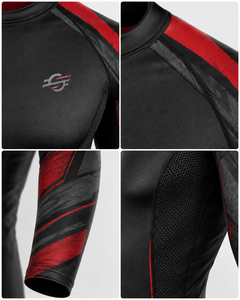 Custom Adults Unisex Long Sleeve MMA Rash Guard <b>Compression</b> <b>Shirt</b> Heat-Transfer Printed <b>Black</b> Red Fitted Moisture Wicking - Product Image 5