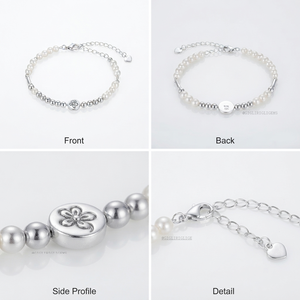 925 <b>Silver</b> Vintage Pearl <b>Bracelet</b> Freshwater Pearl Chain Link <b>Heart</b> Charm Romantic Women's Everyday Wear Jewelry Gift Fashion - Product Image 4