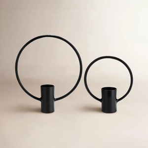 Juego de 2 portavelas circulares de metal negro mate minimalista moderno, soporte geométrico redondo de hierro negro para velas - Product Image 3