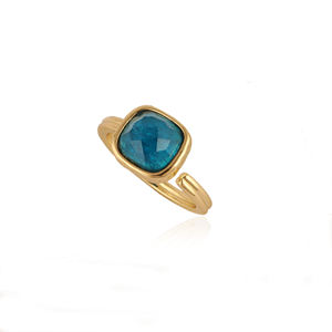 Bague ajustable en laiton plaqué or 18 carats avec apatite bleu néon taille coussin, pierre hautement polie, style statement, pour grossistes - Product Image 2