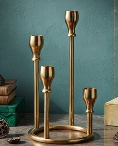 Porte-bougie de haute qualité couleur or, 4 piliers, en métal, pour centre de table, décorations de cheminée - Product Image 2