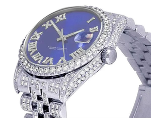 BOJ R.O.L.E.X.017 Montre Homme de Luxe à Quartz Analogique en Acier, Chiffres Romains, Moissanite Intégrale, 41MM, Résistance à l'Eau 3BAR, Style Hip Hop - Product Image 4