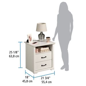 Table de chevet moderne de style farmhouse de luxe Harrington avec 2 tiroirs, finition en bois blanc - Product Image 3