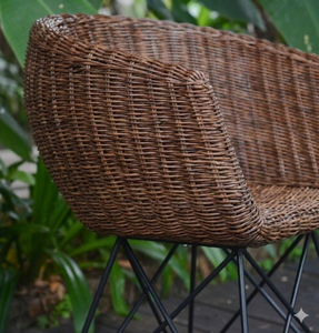 Modern Rattan Wicker Dining Armchair Outdoor Patio <b>Garden</b> Restaurant Accent <b>Chair</b> With Durable Geometric Metal Legs - Product Image 4