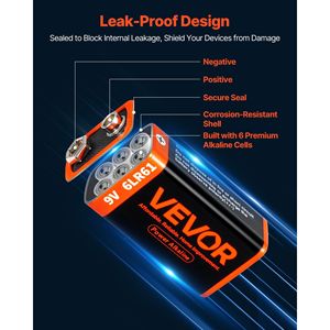 Confezione da 12 Batterie Alcaline Quadrate 9V per Rilevatori di Fumo, Durata 10 Anni, Lunga Durata, Uso Multiuso, 9 Batterie - Product Image 5