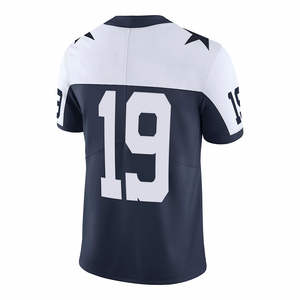 Nouveau design de maillot de football américain bleu marine et blanc pour hommes, tissu durable, col en V, séchage rapide. - Product Image 3