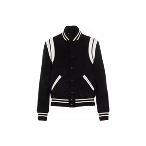 Veste universitaire pour homme, vert crème, logo brodé, style preppy, vêtement d'automne, coupe classique, col rabattu - Product Image 1