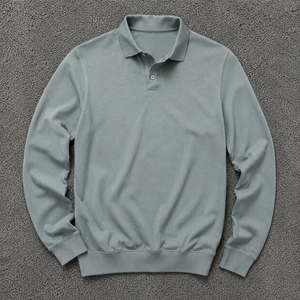 Polo de manga larga para hombre, 100% algodón, liso, teñido, transpirable, 220g, con logotipo personalizado de alta calidad. - Product Image 2