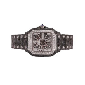 Reloj mecánico cuadrado unisex de lujo con incrustaciones de diamantes, acero inoxidable, cierre desplegable analógico, 44 mm - Product Image 1
